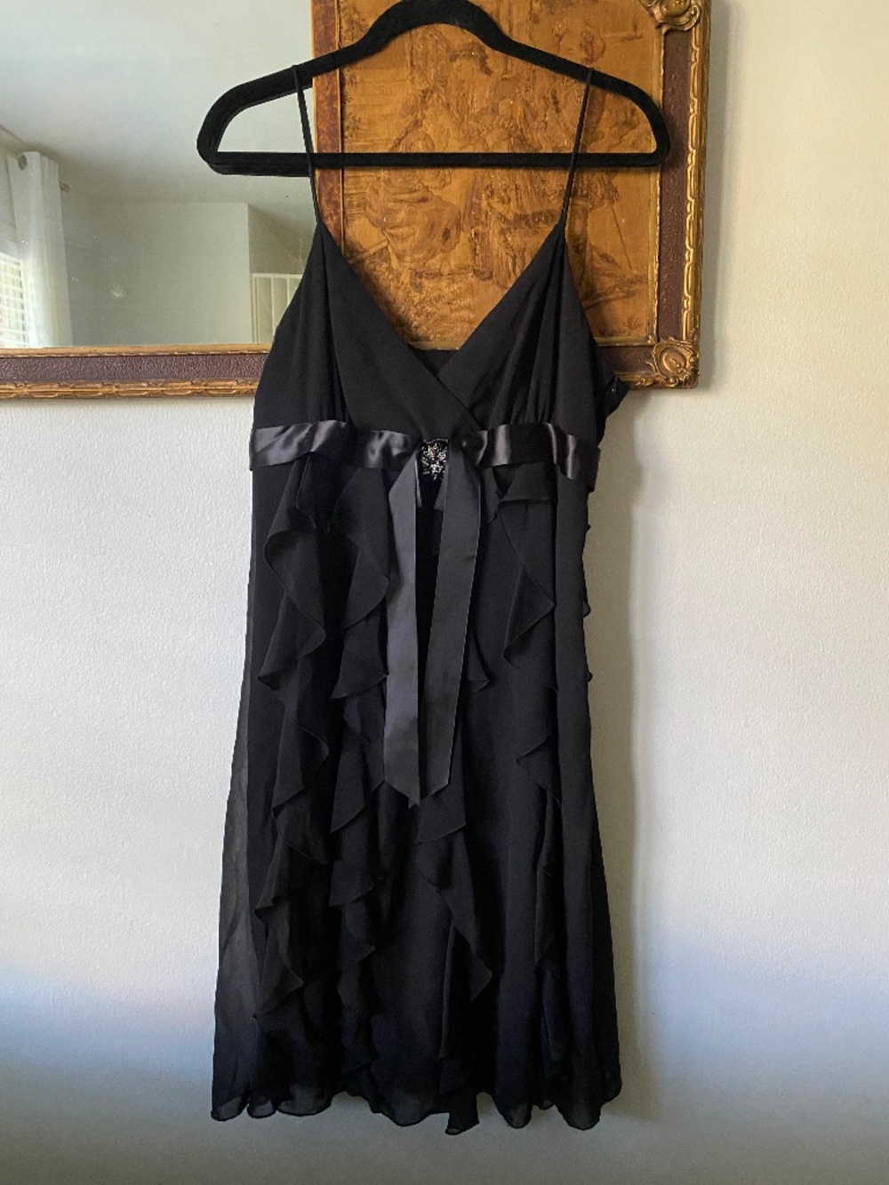 Vintage y2k Black Ruffle Bow Mini Dress Party Formal Homecoming Fairy 12